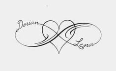 two hearts with the word love written in cursive writing