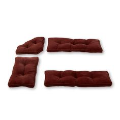 four pieces of furniture are shown in three different colors, including red and dark brown