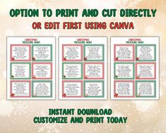 three christmas themed printables with the text option to print and cut directly or edit first using canva