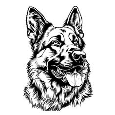 a black and white drawing of a german shepard dog