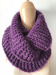 This scarf was made from Alpaca chunky yarn - The scarf can be wrapped around your neck 2 times or worn long. Perfect for autumn and winter. It is soft and warm. - Material: 30% ALPACA, 70%  acrylic yarn. - Scarf measures: - Approx. 10inches wide (25cm) - Approx. 50 inches circumference.  - Machine washable in warm water and dry  gentle settings. I suggest hand wash in warm water and lay flat to dry. For more items please visit my site at https://www.etsy.com/shop/NKnitting Facebook: https://www One Size Purple Winter Scarves, Chunky Knit Infinity Scarf For Winter, Purple Knitted Winter Scarves, Chunky Knit Acrylic Winter Scarf, Chunky Knit Acrylic Scarf For Winter, Cozy Winter Loop Scarves, One Size Knitted Infinity Scarf, Knitted One Size Infinity Scarf, Cozy Crochet Infinity Scarf