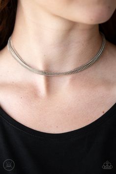 If You Dare Choker Silver Necklace Short Silver Necklace, Silver Choker Necklace, Bling Necklace, Silver Chains, Silver Choker, Paparazzi Accessories, Chain Choker Necklace, Jewelry Choker, Paparazzi Jewelry