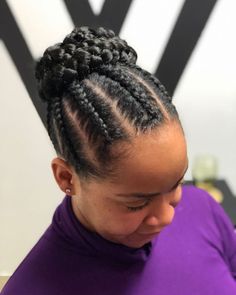 Cornrows With Braided Bun Updo Braids For 12-14, Simple Shuku Hairstyles, Crowrows Braids Black Hair, Up Do Braids For Black Hair, Shuku Hairstyle Natural Hair, Vacation Updo, Goddess Braid Bun, Simple Cornrows, Braided Bun Styles