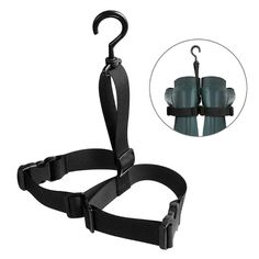 an adjustable strap with two cup holders attached to the back of each one, which is also