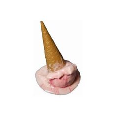 an ice cream cone with pink icing on it