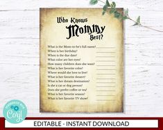 a printable game with the words who knows mommy's best? on it