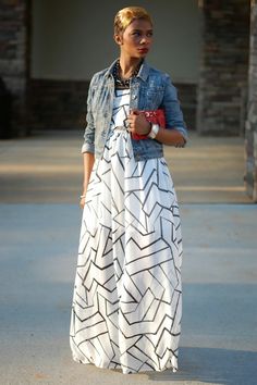 Sukienki Maksi, Fest Outfits, Denim Jacket With Dress, Denim On Denim, Maxi Skirt Dress, Maxi Skirts, 가을 패션, Looks Style