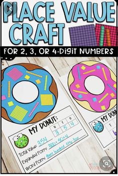 place value craft for 2, 3 or 4 digit numbers with donuts on them