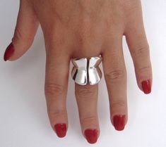 "Statement Ring, Open Silver Ring, Chunky Ring, Wide Band Ring, Sterling Silver, Geometric Ring, Minimalist Ring, Heavy Ring, Ring for Womens ✔~ 100% Handmade ~ ✔~ 100% SOLID 925 Sterling Silver ~ ✔~ Height 6.0 MM ~ \"the upper part\" ~ ✔~ Width 22.0 MM ~ \"the upper part\" ~ ✔~ Weight 18.0 grams \"in medium size\" ~ ✔~ Μade to order ~ ✔~ Free shipping ~ ✔~ Available Express shipping ~ ✔~ Tracking number ~ ✔~ Elegant Gift box, Gift bag ~ ✔~ Available finish * POLISHED ~ MATTE ~ BRUSHED* ✔~ Ready Handmade Modern Wide Band Ring, Modern Wide Band Open Band Ring As Gift, Modernist Wide Band Open Ring Gift, Open Cuff Ring, Modernist Ring, Wide Band Ring, Chunky Ring, Geometric Ring, Chunky Rings