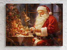 a painting of santa claus sitting at a table