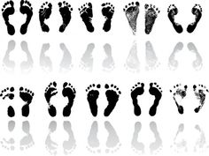 the silhouettes of footprints are shown in different positions and sizes, including one that has been