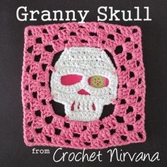 a crocheted square with a skull on it and the words granny skull from crochet nirvana