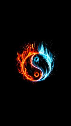 two fire and water symbols in the shape of yin - yang on a black background