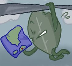 a drawing of a green frog holding a blue object