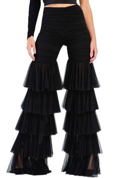 High-waisted tulle pants. Featuring an elasticated waistband, a wide leg, tiered flounce design, and partial knit lining. The model is wearing size S. Model Sizes: Height: 1.76 Bust: 84 Waist: 67 Hips: 101 Fabric Info: %100 Polyester Size Bust Waist Hips S-M 34-35 26-27 35-36 M-L 36-37 28-29 38-40 If the product or your size is unavailable please sign up to notify me when back in stock on the product page. Tulle Pants, Ruffle Pants, Back In Stock, Me When, Product Page, Want You, Wide Leg, Sign Up, High Waisted