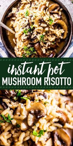 instant pot mushroom risotto in a skillet