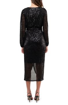 A waist-accentuating tie adds extra style points to a long-sleeve dress covered in shining sequins. 47" length (size Small) Surplice V-neck Long sleeves Removable waist tie
 Lined 95% polyester, 5% spandex Hand wash, dry flat Imported Model stats: 5'10" height, 32" bust, 25" waist, 36" hip. Model is wearing size Small. Sequin Long Sleeve Dress, Long Sleeve Sequin Dress, Dress Cover, Waist Tie, Sleeve Dress, Sequin, Long Sleeve Dress, Hand Wash, Nordstrom