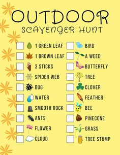 an outdoor scavenger hunt with flowers and plants