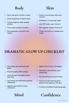 Ready for a life-changing transformation? This Dramatic Glow Up Checklist is packed with everything you need to become your best self!  Perfect for anyone looking to make big changes, boost self-esteem, and build a glow that shines through. Start your journey with this guide to physical, mental, and emotional wellness. 🌸 Glow Up Tips Mental, Mental And Physical Glow Up Checklist, How To Start A Glow Up Journey, Tips For Glowing Up, Self Glow Up, How To Glow Up Mentally And Physically, Mental Glow Up Checklist, One Week Glow Up, Appearance Change Ideas