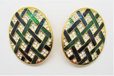 "A pair of very cool vintage blue and green enamel rhinestone clip-on earrings. They are not heavy. Unmarked. One earring is almost 1.5\" across and 1.75\" tall." Green Enamel Clip-on Earrings, One Earring, Green Enamel, Cool Vintage, Denver Co, Blue And Green, Clip On Earrings, Denver, Etsy Earrings