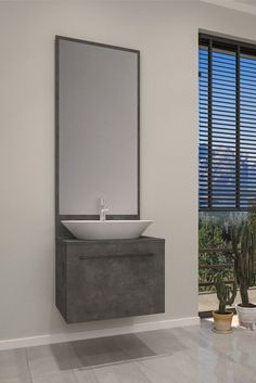 Grey wall hung vanity unit with countertop basin and chrome tap. Boys Storage, Grey Stone Wall, Bathroom Storage Ideas, Bathroom Store, Bathroom Oasis, Contemporary Vanity