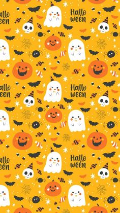 halloween seamless pattern with pumpkins and ghost faces