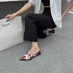 Purpdrank - 2023 New Arrivals Pointed Toe Women Slippers Shallow Low H – purpdrank-shop Women Slippers, Summer Sandals, Sandals Summer, Mules Shoes, Snake Print, Low Heels, Womens Slippers, Slides, New Arrivals