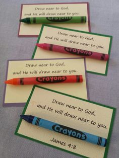 three crayons cards with the words draw near to god and he will draw near to you