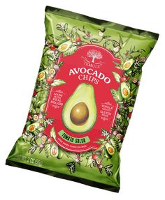 an avocado chips bag on a white background