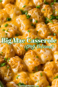 OMG, this big mac casserole recipe with tater tots is incredibly delicious!! It's just like mcdonald's big mac but healthier because it calls for fresher ingredients. The secret big mac sauce is the same. This easy big mac casserole is loaded with flavor and you could use hash browns if you prefer for the potatoes. Perfect for dinner and feeding a crowd. This recipe is not keto or low carb. You can use lean hamburger ground meat to make it low fat. 

// best big mac casserole // easy dinners // Big Mac Bake, Quick Easy Late Night Meals, Big Mac Casserole Hashbrowns, Meal For Large Crowd, Kid Casserole Recipes, Cheap Big Family Meals, Big Mac Recipes, Mac And Cheese Shells Recipe, Easy Large Group Meals