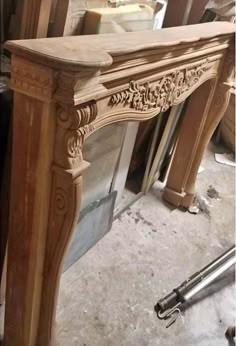 an old fireplace is being worked on