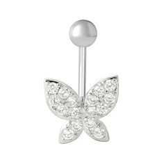 Unbranded Women's Cubic Zirconia Butterfly Belly Button RingAdd a touch of whimsy and glamour to your style with this stunning Cubic Zirconia Belly Button Ring for women. An enchanting accessory that captures the beauty of nature, this silver-tone belly button ring is crafted with a delicate butterfly design in sparkling cubic zirconia. Perfect for any occasion, this charming piece is a captivating and alluring finish to your look. Size: one size.  Gender: female.  Age Group: adult. Elegant Cubic Zirconia Belly Rings As Gift, Elegant Cubic Zirconia Belly Rings, Elegant Round Cubic Zirconia Belly Rings, Silver Cubic Zirconia Belly Rings For Wedding, Elegant Sterling Silver Belly Rings In White Gold, Elegant White Gold Belly Rings For Gift, Elegant White Gold Belly Rings As Gift, Elegant White Gold Belly Rings In Sterling Silver, Elegant White Gold Sterling Silver Belly Rings