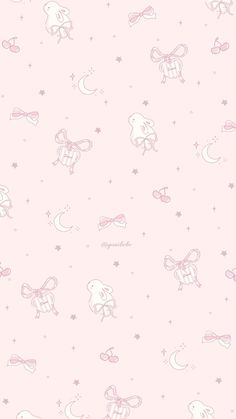 a pink wallpaper with many different types of animals and stars on it's surface