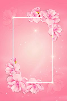 a pink background with flowers and a white frame