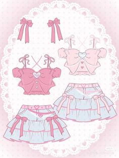 the paper doll is wearing a pink and blue outfit with bows on it's head