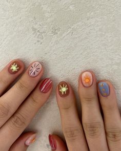 These nails feature a playful summer vibe with a mix of pastel colors and vibrant designs, including flowers, stripes, and dots, evoking the joy and freshness of a summer garden.  🌸Click on the image to shop our trending Korean Gel Polish this season.  🌸Credit: nail_seowol on Instagram 🌸summer nails, Korean gel polish, pastel nails, floral nails, vibrant nails, trendy summer nails, nail art inspiration, nail designs 2024, gel nail polish, nail art trends, colorful nails, cute nail designs, summer manicure, nail art ideas, fresh nail designs, creative nail art, summer nail colors, trendy nails, nail art Instagram, summer nail trends Hello Nails, Hippie Nails, Summery Nails, Minimal Nails, Pretty Gel Nails, Soft Nails, Minimalist Nails, Dream Nails, Funky Nails