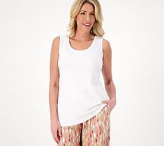 A flattering foundation for any outfit, this classic Liquid Knit tank works great on its own in the warmer months, or as part of your layered looks in fall and winter. From Susan Graver. Sleeveless Tops For Fall Daywear, Tank Top For Layering In Fall, Versatile Cotton Tank Top For Fall, Versatile Fall Cotton Tank Top, Fall Layering Tank Top, Everyday Fall Scoop Neck Tank Top, Casual Stretch Tank Top For Daywear, Versatile Tank Top For Fall Layering, White Casual Camisole For Layering