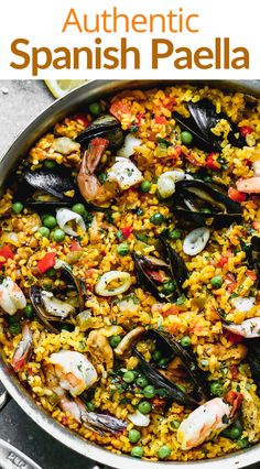 an image of spanish paella with shrimp and mussels