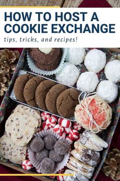 an image of how to host a cookie exchange tips, tricks, and recipes cover