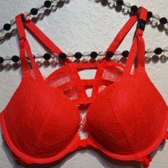 New In Package Victoria's Secret Very Sexy Red Lace Front Close Push Up 34c Red Low-cut Party Bra, Victoria's Secret Red Party Bra, Victoria's Secret Red Bra For Night Out, Red Underwire Bra For Night Out, Red Padded Party Bra, String Bra For Night Out, Red Lace, Lace Front, Women's Intimates