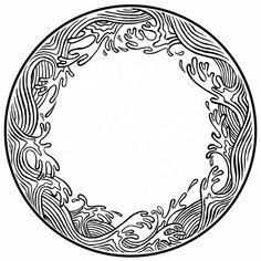 a black and white drawing of a circular frame