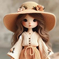 a doll is wearing a hat and dress