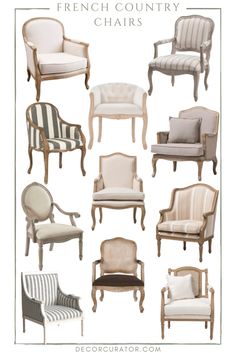 the french country chairs are all in different styles