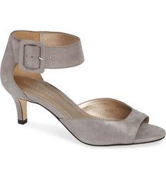 'Berlin' Sandal, Main, color, PEWTER SUEDE Dress Sandals, Sandal Women, Elegant Dress, Low Heels, Elegant Dresses, Soft Leather, Ankle Strap, Kitten Heels, Womens Sandals