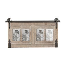 an old photo frame with three pictures hanging on the front and back of it,