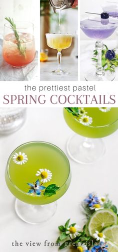 Colorful spring cocktails Pastel Cocktails, Breakfast Beverages, Easter Cocktail Recipes, Spring Cocktails Recipes, Winter Drink, Pretty Cocktails