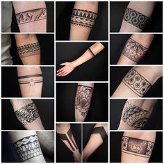 many different types of tattoos on the arms and legs are shown in this collage