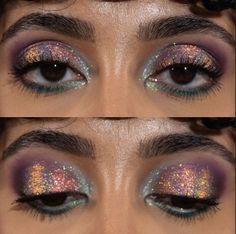 Eccentric Eye Makeup, Kesha Inspired Makeup, Moon Aesthetic Makeup, Colourful Smokey Eye, Dragon Fly Makeup, Watercolor Makeup Looks, Crazy Colorful Makeup, Campy Makeup Looks, Oil Slick Makeup