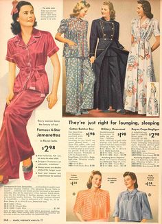 Pyjamas - What Is A Beach Pyjama? Dress Etiquette, Bed Jackets, Wwii Fashion, Pijama Satin, Tea Gown, Sears Catalog, Loungewear Fashion