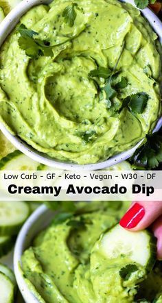 two bowls filled with creamy avocado dip